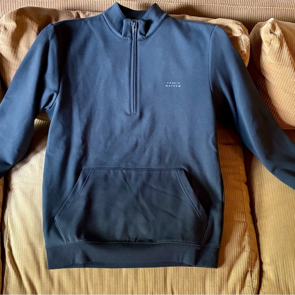 Travis Mathew Blue Zip Up Sweater with Mock Collar